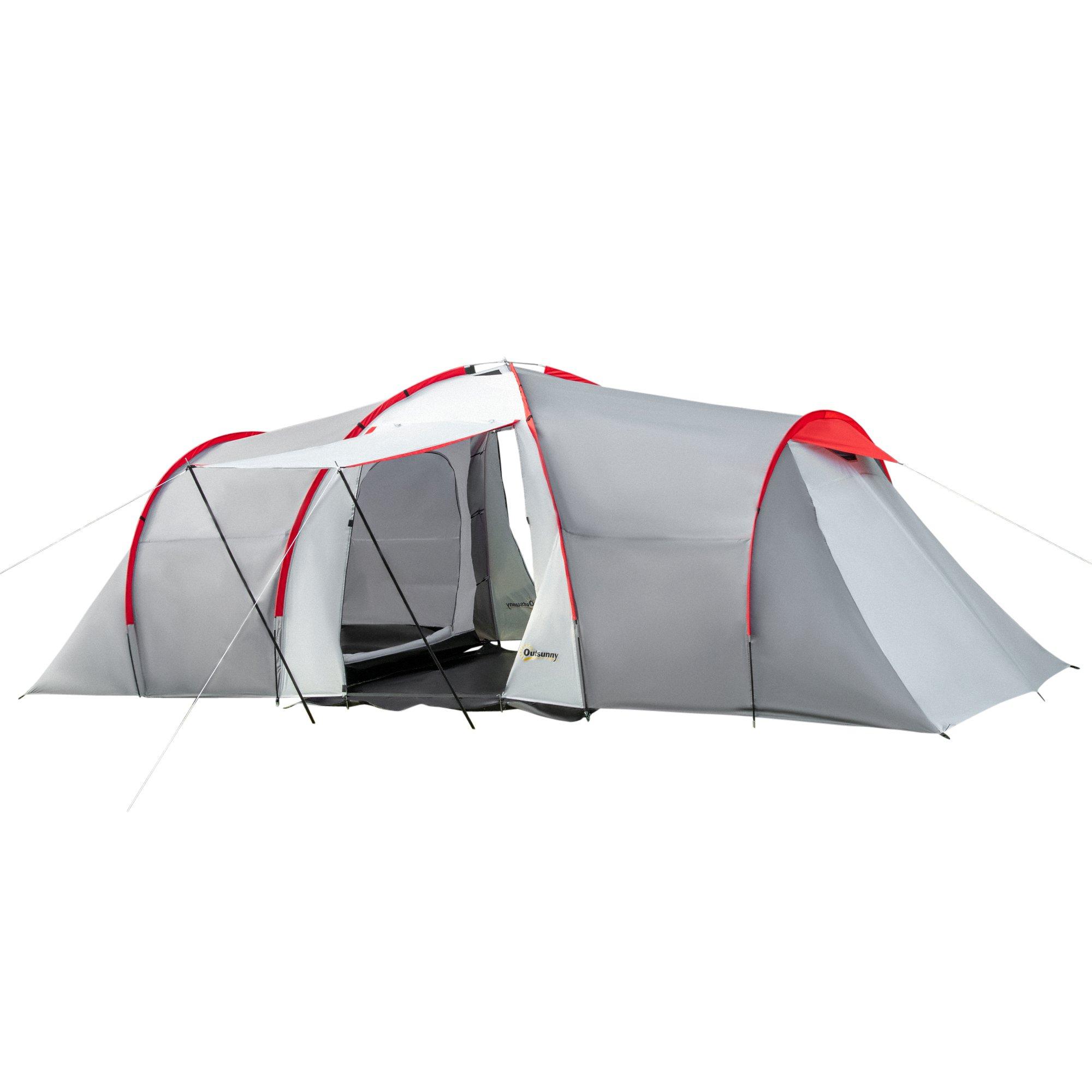 4-6 Man Tunnel Tent, Camping Tent with 2 Bedroom, Living Area and Porch